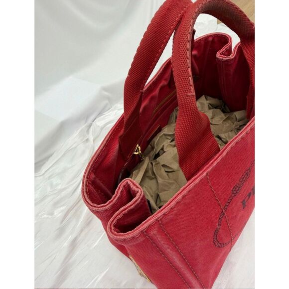 PRADA SMALL RED CANVAS CANAPA HANDBAG - Picture 5 of 7